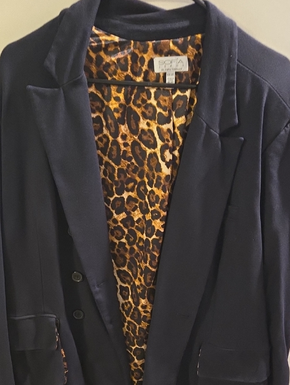 sofia by sofia vergara Navy Blazer with Leopard Lining